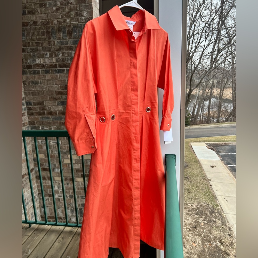 🆕 MaxMara Orange FLAVIO Nupar Cotton Poplin shirt Dress Party Christmas Casual - Picture 6 of 7